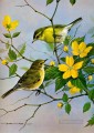 birds and yellow flowers